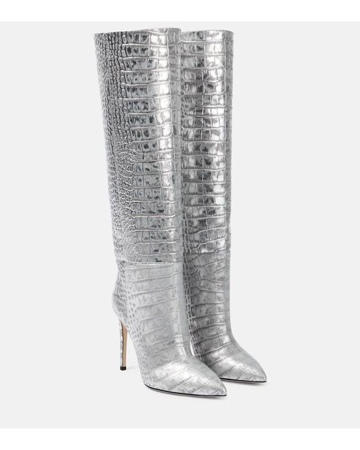 Paris Texas Gray Snake-effect Leather Knee-high Boots
