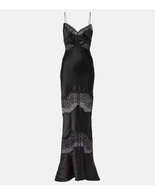 Rebecca Vallance Black Larisa Lace-Trimmed Silk Gown