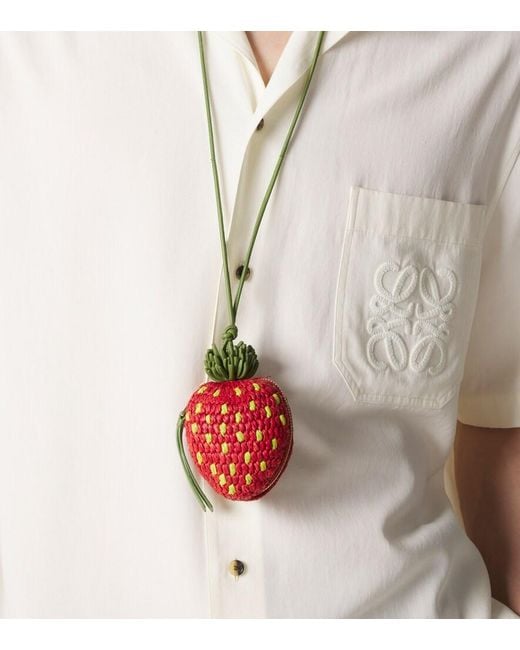 Loewe White Strawberry Raffia Coin Purse With Strap for men