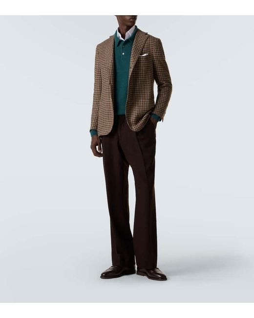 Kiton Brown Checked Wool, Silk, And Linen Blazer for men