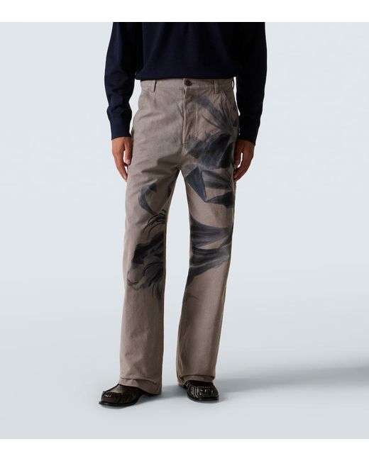 Dries Van Noten Gray Printed Cotton Chinos for men