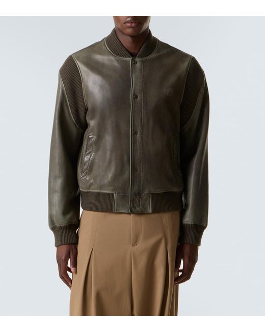 Loewe Green Leather Bomber Jacket for men
