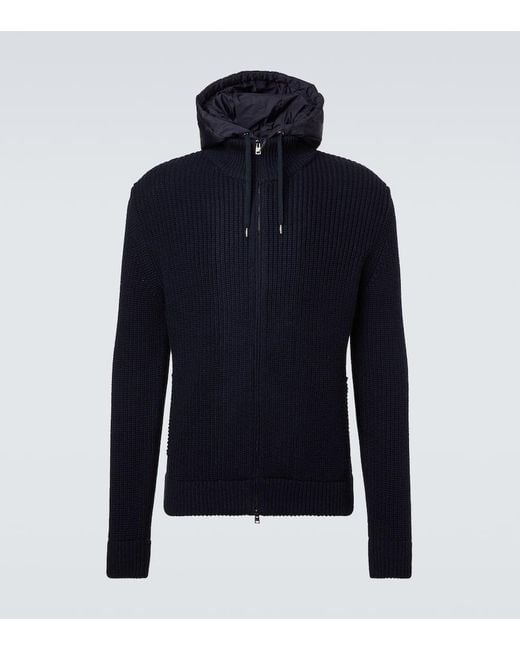 Herno Blue Ribbed-Knit Wool Jacket for men