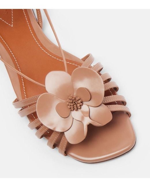Zimmermann Pink Orchid Floral-Applique Leather Sandals