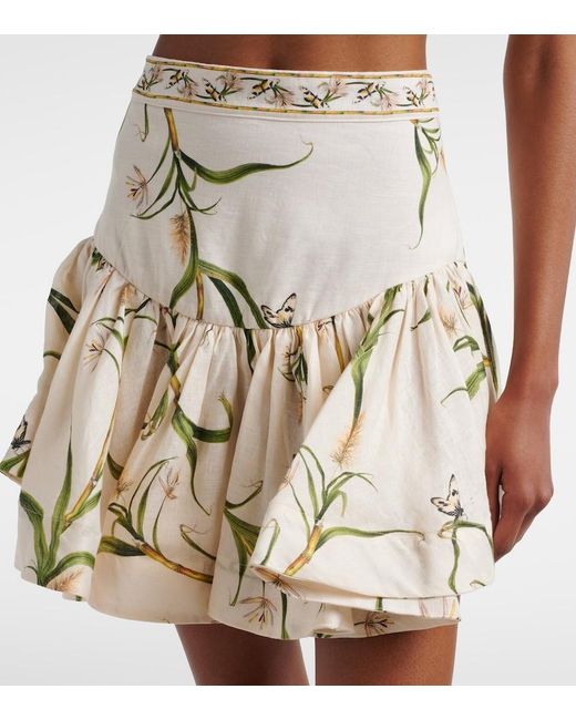 Agua Bendita Metallic Jacarina Printed Linen Miniskirt