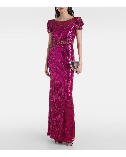 Jenny Packham Purple Sungem Embellished Gown