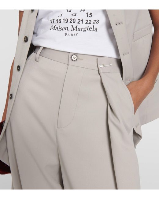 MM6 by Maison Martin Margiela Gray High-rise Wool-blend Wide-leg Pants