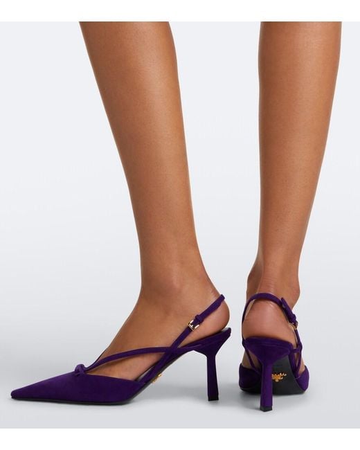 Prada Purple Bow-Detail Suede Slingback Pumps