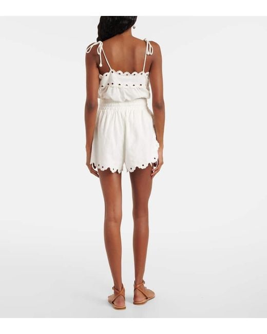 Farm Rio White Embroidered Cutout Linen Top