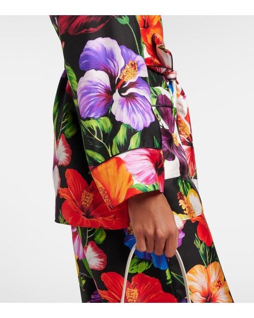Dolce & Gabbana Red Belted Floral Silk Shirt