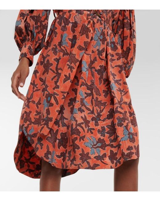 Ulla Johnson Red Taiana Floral Printed Midi Dress