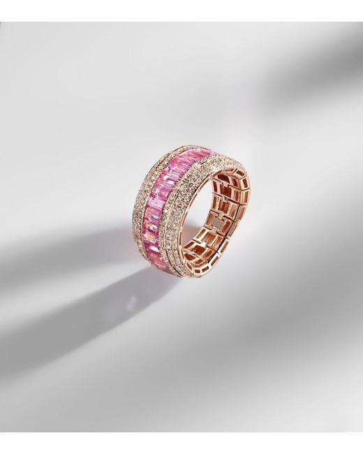 SHAY Pink 18Kt Rose Ring With Sapphire And Diamonds
