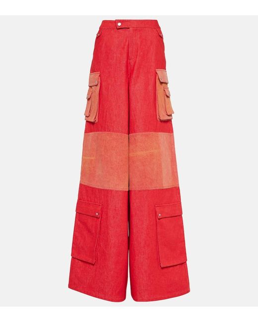 DIDU Red Weite High-Rise-Hose Aus Baumwolle