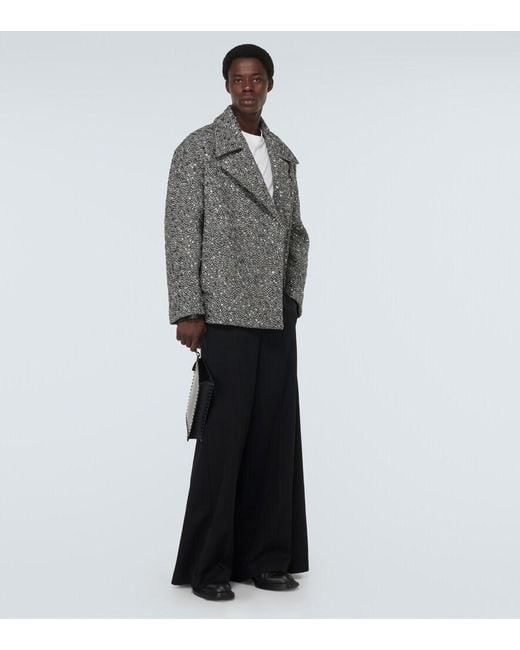 Valentino Gray Embellished Boucle Wool-Blend Jacket for men