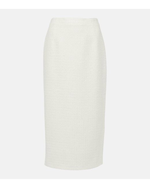 Alessandra Rich White Checked Tweed Boucle Pencil Skirt