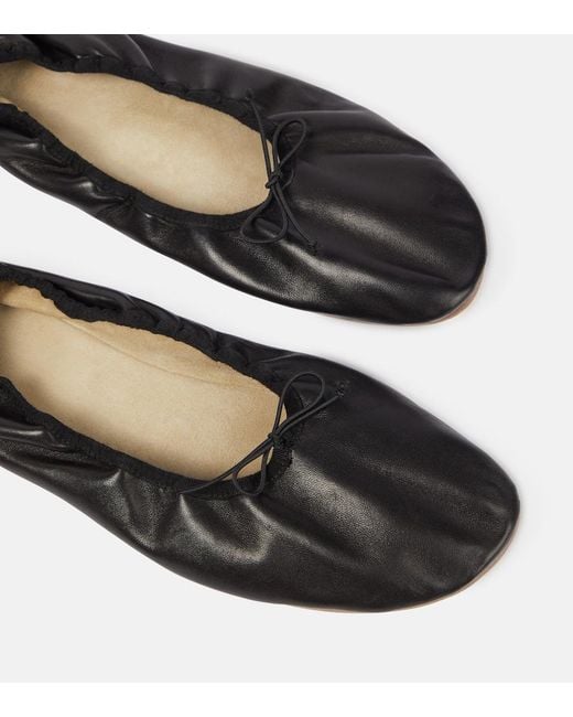 The Row Black Nappa Leather Round Ballet Flats