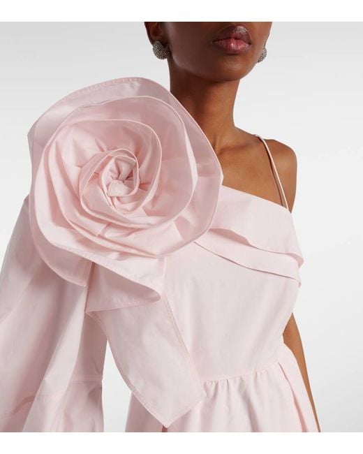 Dorothee Schumacher Pink Floral-Applique Asymmetric Poplin Midi Dress
