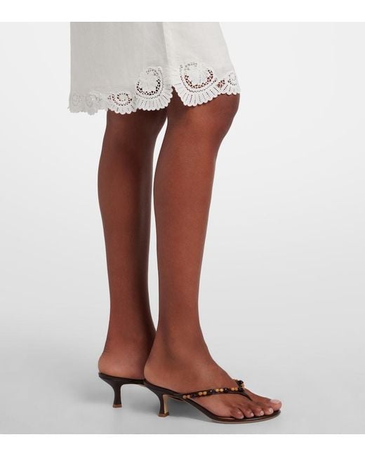 Posse White Darya Embroidered Linen And Cotton Midi Skirt