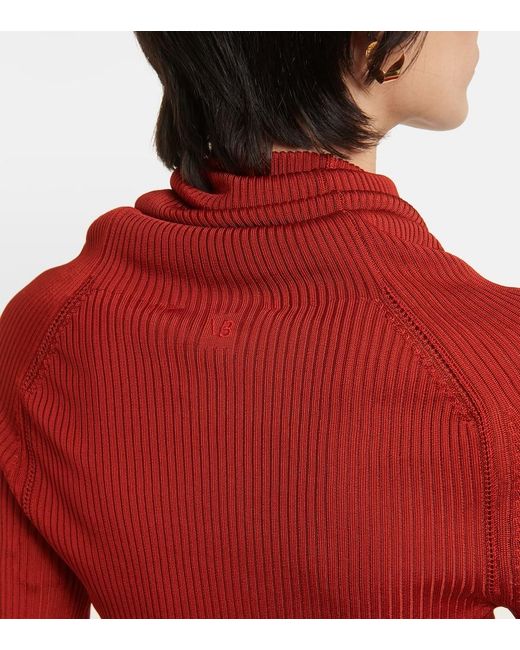 Victoria Beckham Red Ribbed-Knit Turtleneck Top