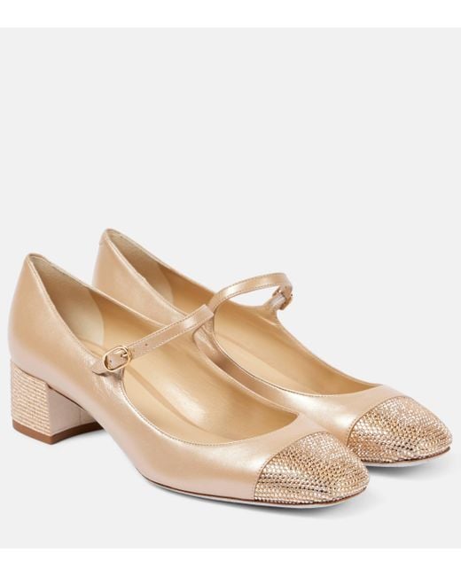 Rene Caovilla Natural Kristen Embellished Leather Mary Jane Pumps