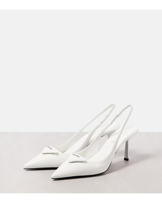 Prada White Slingback-Pumps 75 Aus Leder