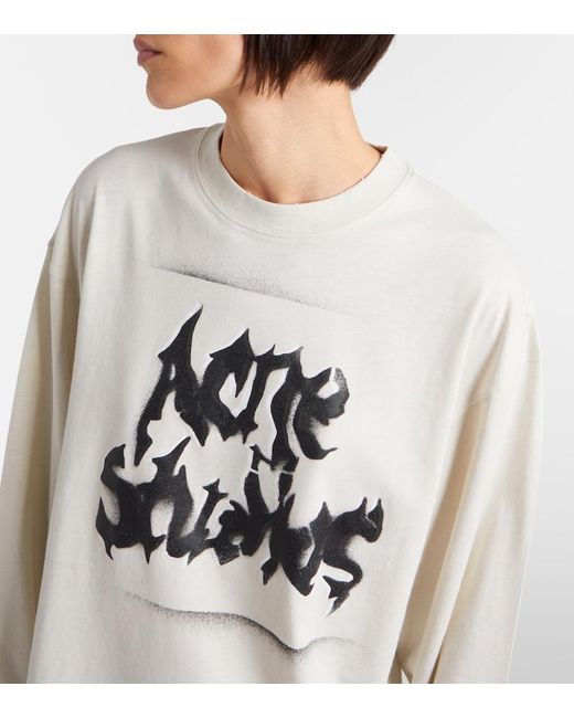 Acne White Logo Cotton-Blend Jersey Sweatshirt