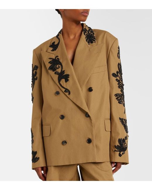 Dries Van Noten Natural Embellished Cotton Double-Breasted Blazer