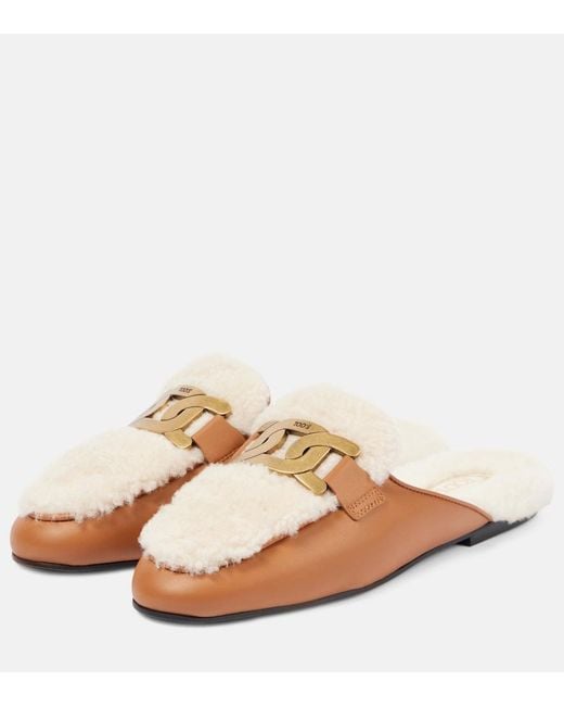 Tod's Natural Catena Shearling-lined Leather Slippers