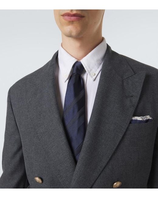 Brunello Cucinelli Blue Striped Silk Jacquard Tie for men
