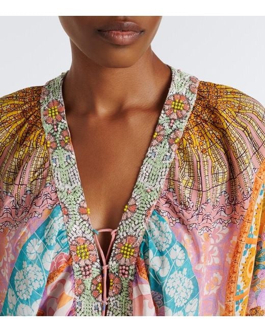Camilla White Embellished Lace-Up Silk Blouse