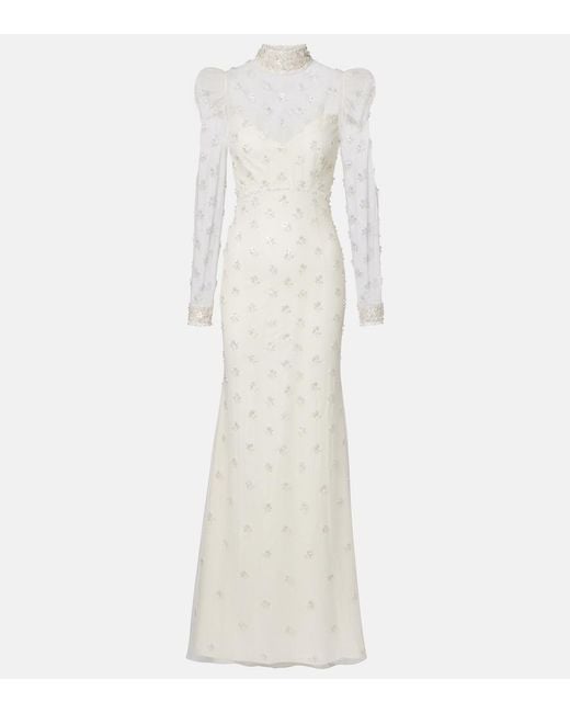 Jenny Packham White Bridal Tabitha Embellished Cotton Tulle Gown