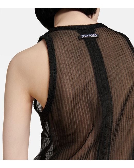 Tom Ford Gray Semi-Sheer Ribbed Jersey Tank Top