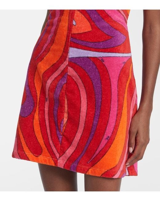Emilio Pucci Red Marmo Embellished Cotton Terry Minidress