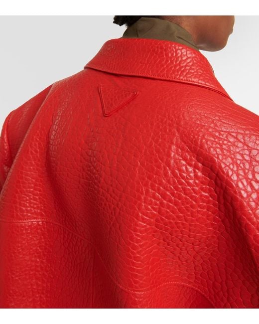 Prada Red Single-Breasted Leather Jacket