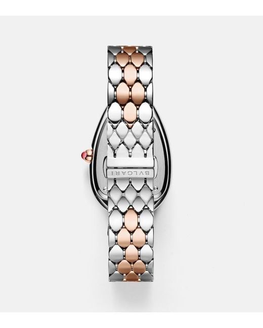 BVLGARI White Serpenti Seduttori 18Kt And Stainless Steel Watch With Rubellite