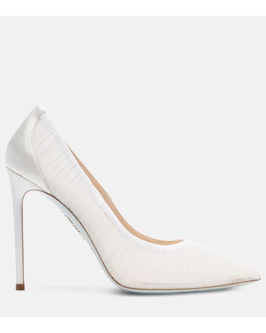 Aquazzura White Voile 105 Satin-Trimmed Tulle Pumps
