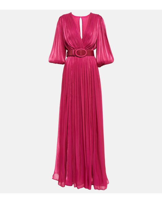Costarellos Mira Pleated Georgette Gown in Pink | Lyst