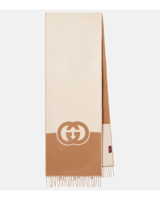 Gucci Natural Gg Wool And Cashmere Scarf