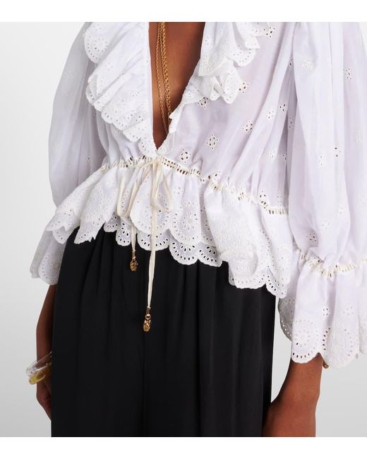 Blusa De Algodon Con Volantes Chloé de color White