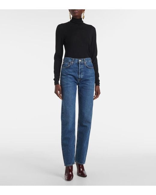 Agolde Blue 90's Pinch Waist Long High-Rise Straight Jeans