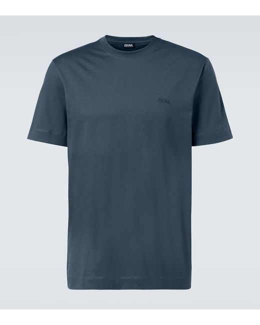 Zegna Blue Logo Cotton T-Shirt for men
