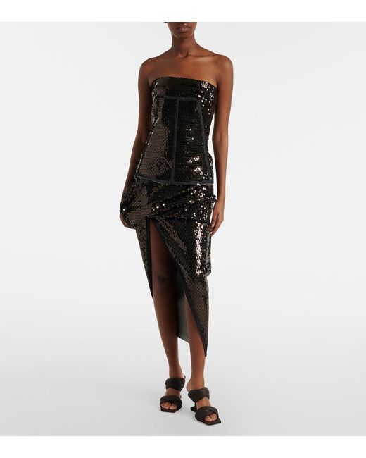 Rick Owens Black Draped Sequined Denim Midi Skirt