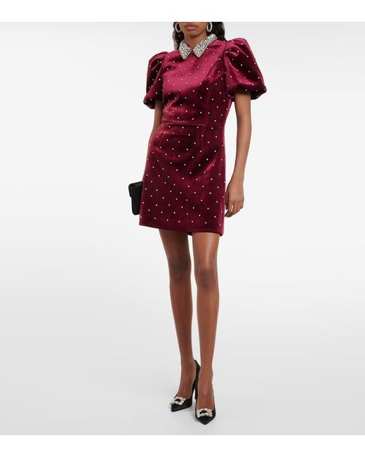 Rebecca Vallance Red Vanessa Embellished Velvet Minidress