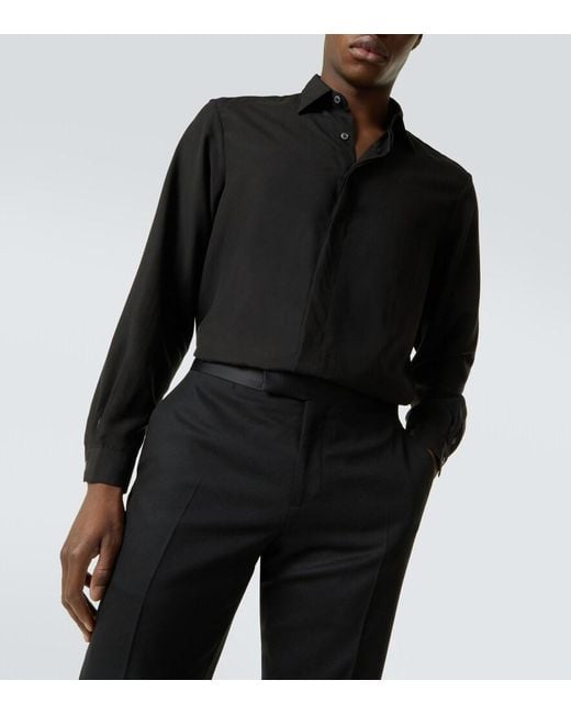Lardini Black Tencel And Linen Shirt for men