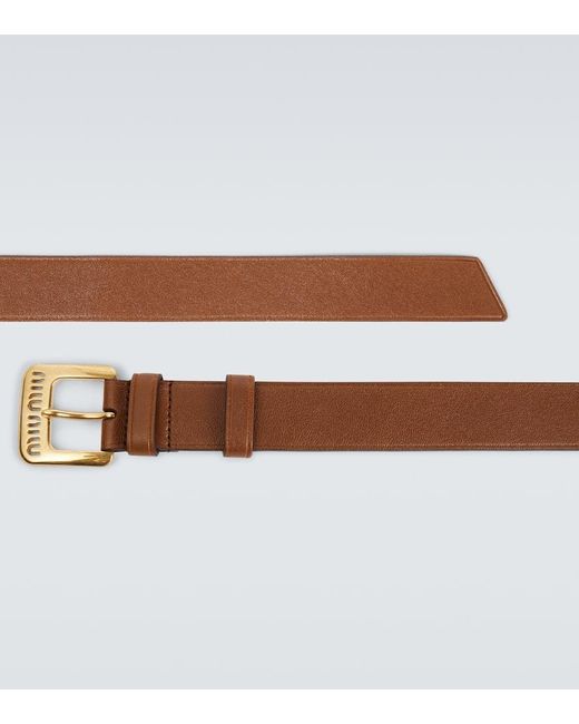 Miu Miu Brown Logo Leather Belt for men