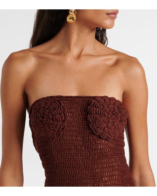 Anna Kosturova Purple Floral Crochet Cotton Bustier Dress