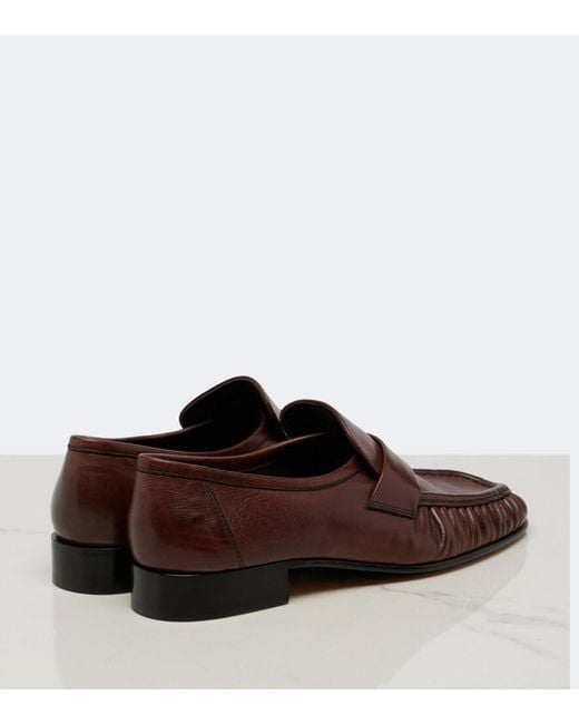 The Row Brown Soft Ruched Leather Loafers