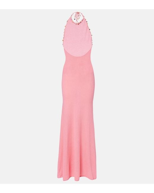 Christopher Esber Pink Beach Quartz Embellished Maxi Dress