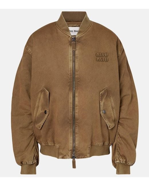 Chaqueta Bomber De Gabardina De Algodon Miu Miu de color Brown