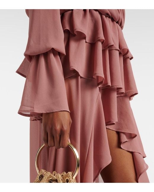 Bananhot Pink Giselle Asymmetric Tiered Maxi Dress